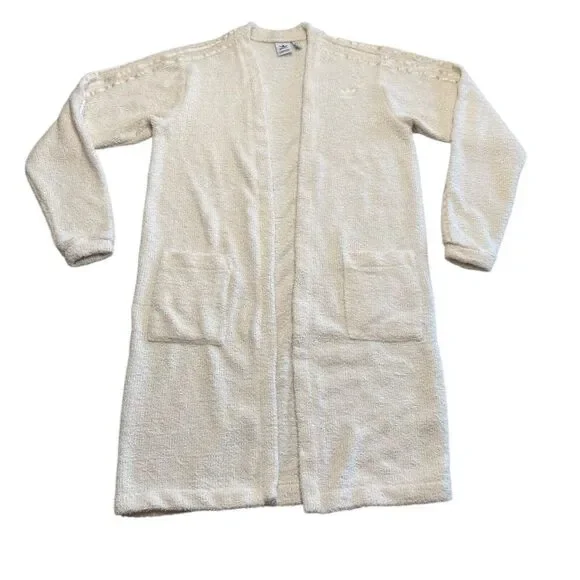 ADIDAS Originals Womens Velour Layering KIMONO Sz XS Wonder White Pockets Poly - Picture 7 of 14